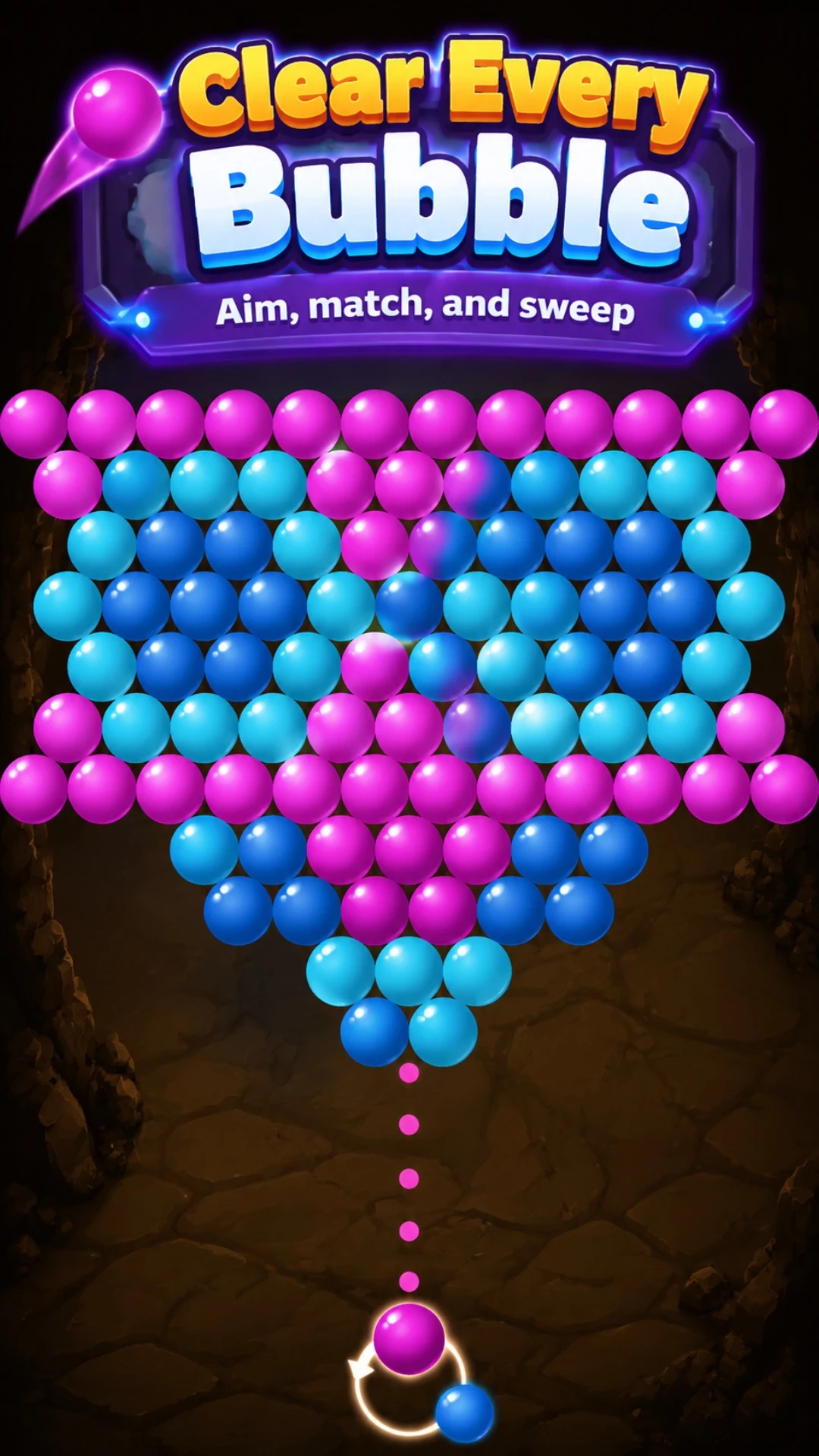Colorful bubble puzzle game on a mobile screen
