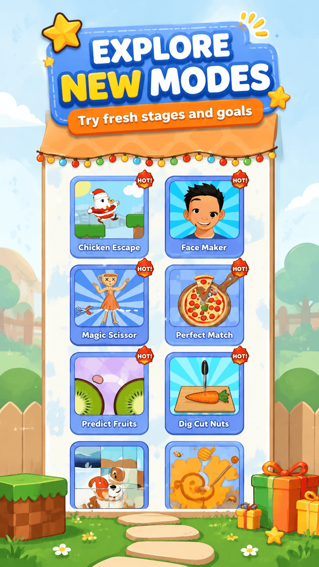 Collection of colorful casual game modes